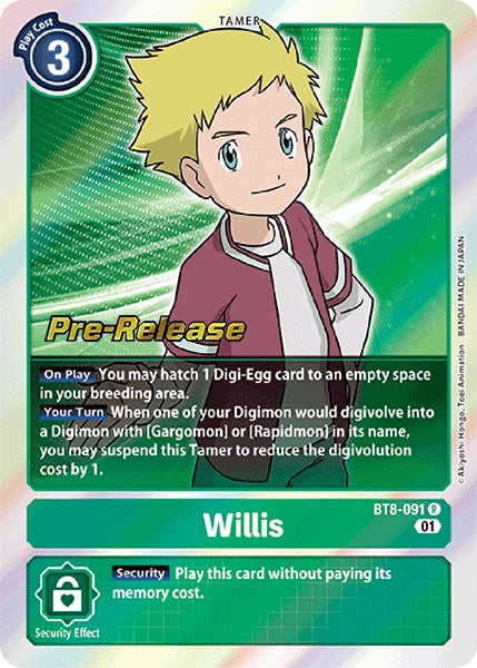 Willis [BT8-091] [New Awakening Pre-Release Cards] | Clutch Gaming