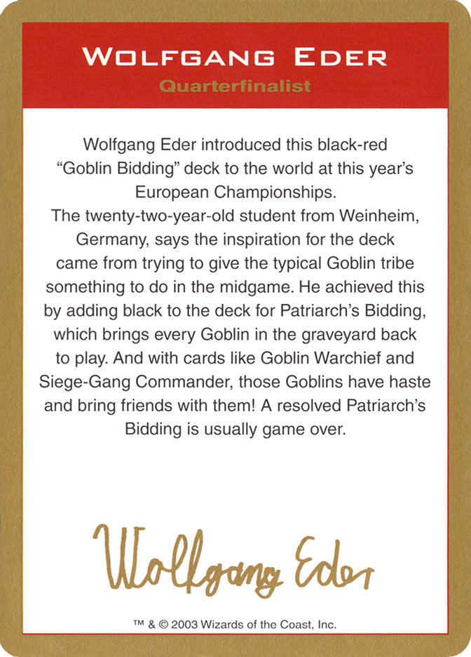 Wolfgang Eder Bio [World Championship Decks 2003] | Clutch Gaming