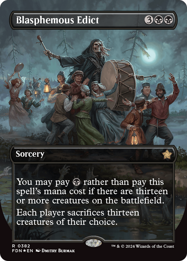 Blasphemous Edict (Borderless) (Mana Foil) [Foundations] | Clutch Gaming