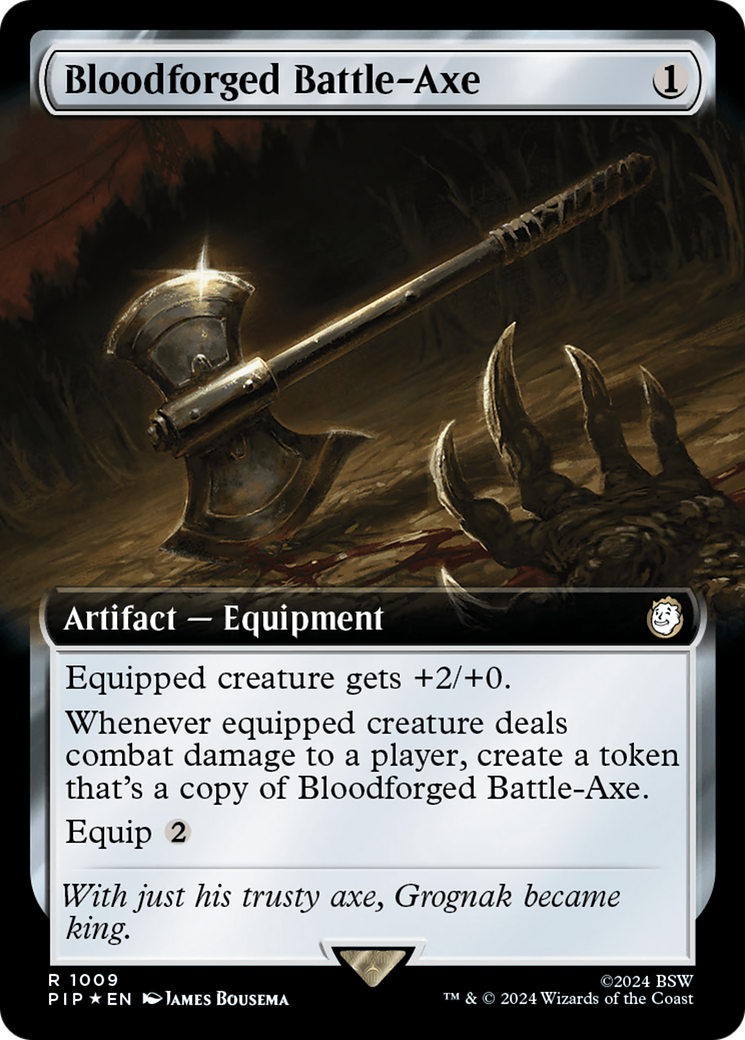 Bloodforged Battle-Axe (Extended Art) (Surge Foil) [Fallout] | Clutch Gaming