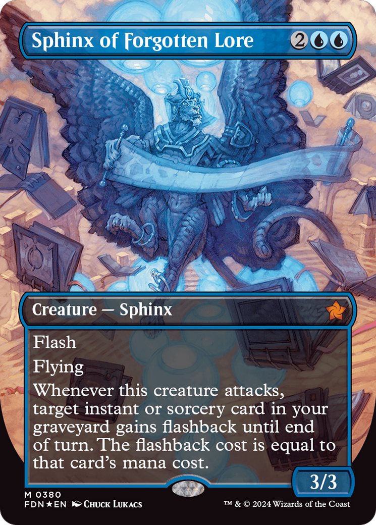 Sphinx of Forgotten Lore (Borderless) (Mana Foil) [Foundations] | Clutch Gaming