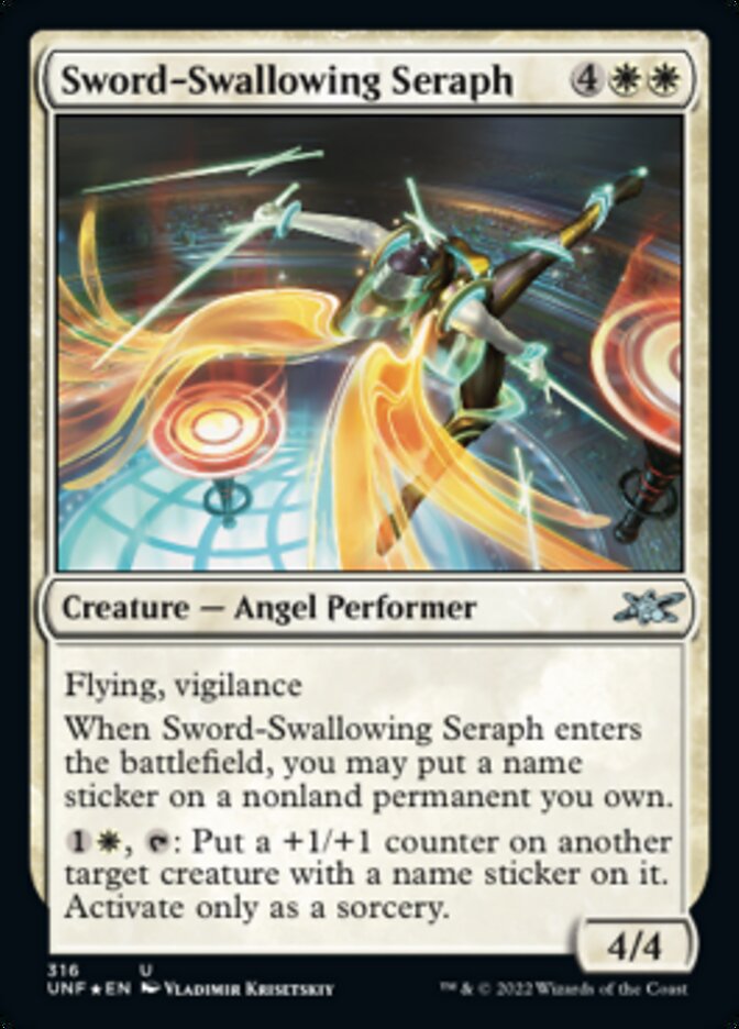 Sword-Swallowing Seraph (Galaxy Foil) [Unfinity] | Clutch Gaming