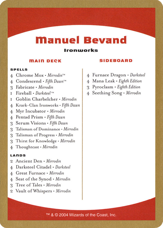 Manuel Bevand Decklist [World Championship Decks 2004] | Clutch Gaming