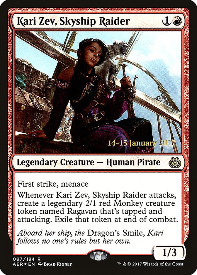 Kari Zev, Skyship Raider [Aether Revolt Prerelease Promos] | Clutch Gaming