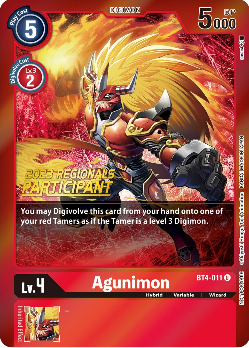 Agunimon [BT4-011] (2023 Regionals Participant) [Great Legend Promos] | Clutch Gaming