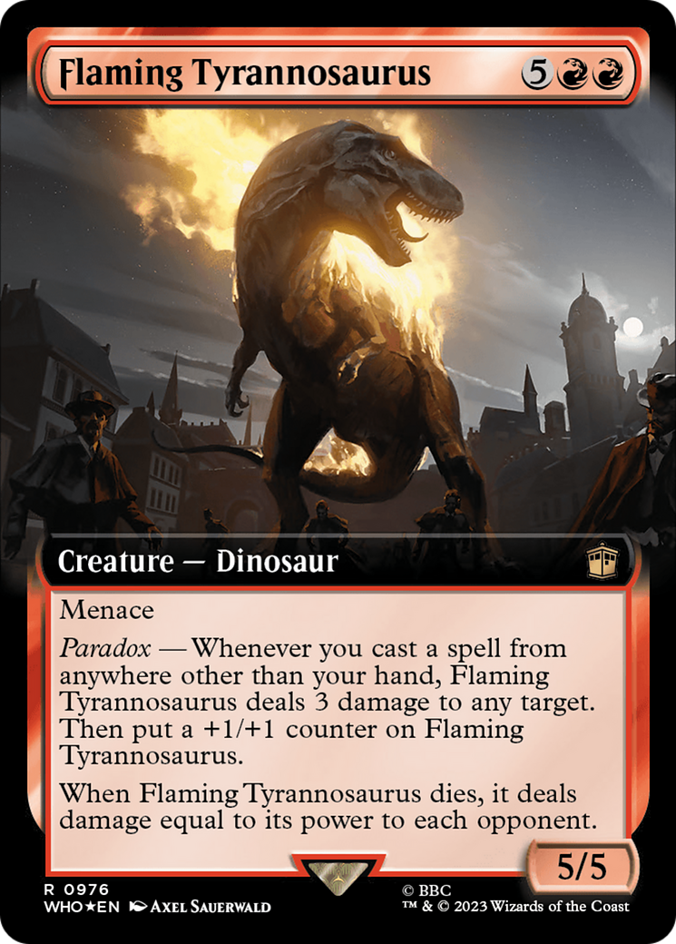 Flaming Tyrannosaurus (Extended Art) (Surge Foil) [Doctor Who] | Clutch Gaming