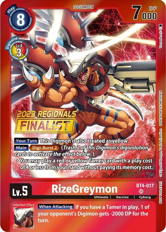 RizeGreymon [BT4-017] (2023 Regionals Finalist) [Great Legend Promos] | Clutch Gaming