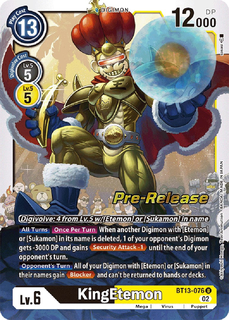 KingEtemon [BT13-076] [Versus Royal Knights Booster Pre-Release Cards] | Clutch Gaming