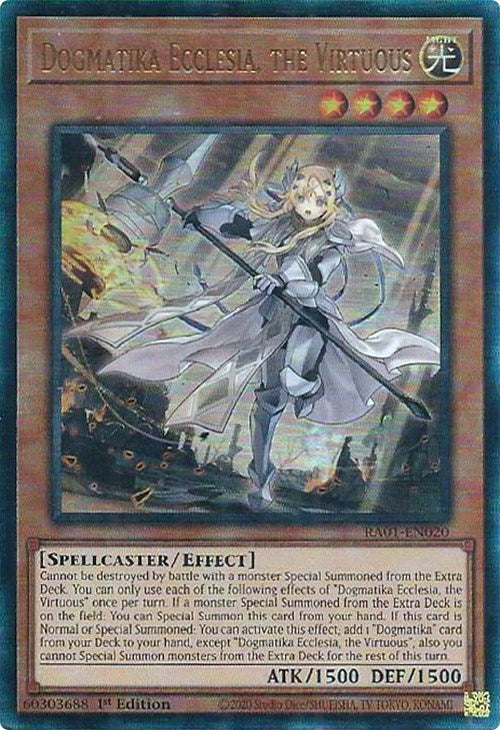 Dogmatika Ecclesia, the Virtuous [RA01-EN020] Prismatic Ultimate Rare | Clutch Gaming