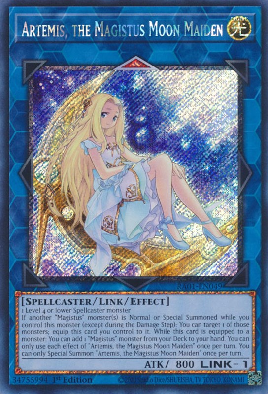 Artemis, the Magistus Moon Maiden [RA01-EN049] Platinum Secret Rare | Clutch Gaming