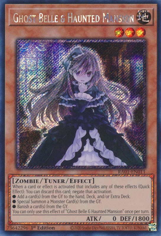 Ghost Belle & Haunted Mansion [RA01-EN011] Platinum Secret Rare | Clutch Gaming