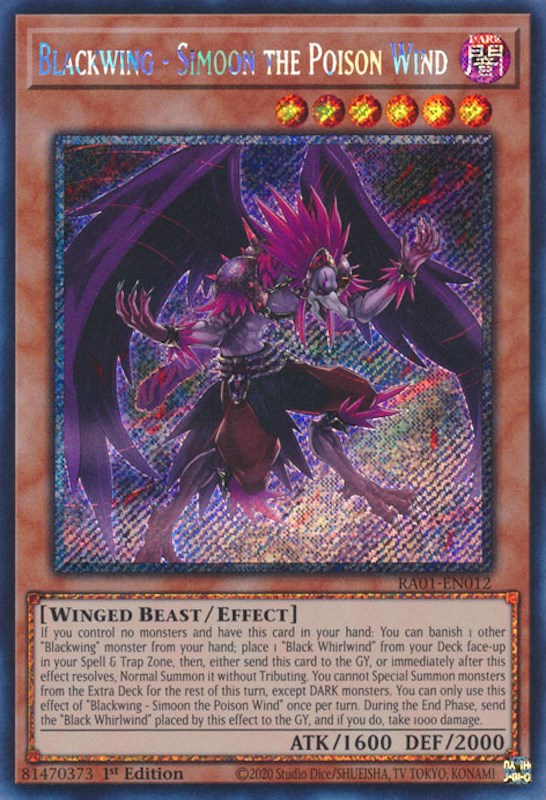 Blackwing - Simoon the Poison Wind [RA01-EN012] Platinum Secret Rare | Clutch Gaming