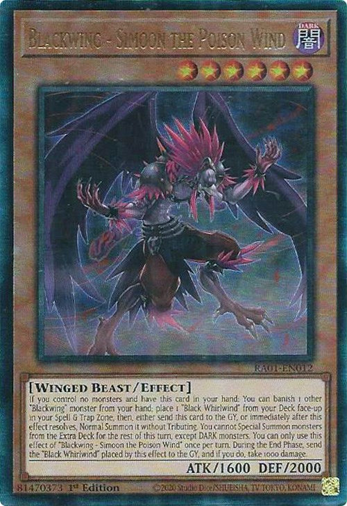 Blackwing - Simoon the Poison Wind [RA01-EN012] Prismatic Ultimate Rare | Clutch Gaming