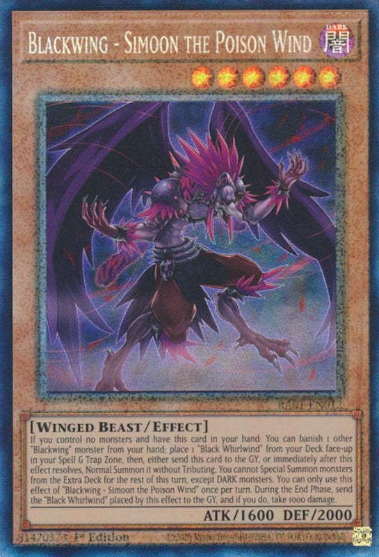 Blackwing - Simoon the Poison Wind [RA01-EN012] Prismatic Collector's Rare | Clutch Gaming