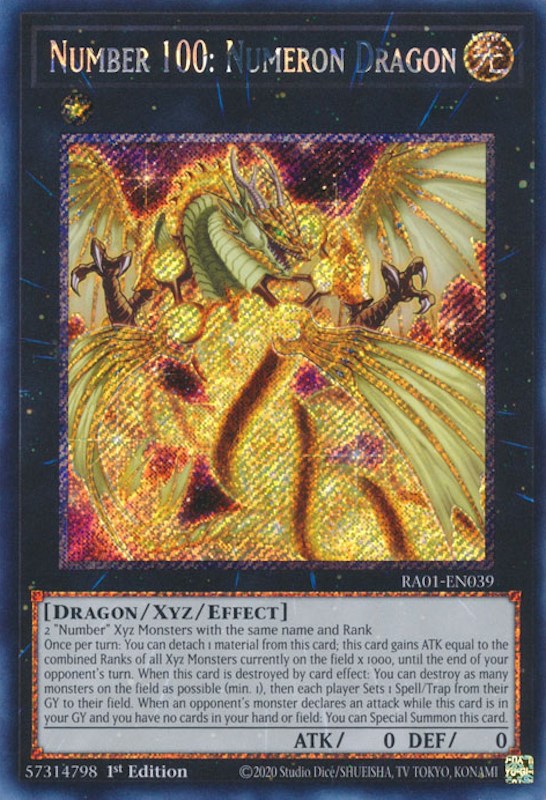 Number 100: Numeron Dragon [RA01-EN039] Platinum Secret Rare | Clutch Gaming