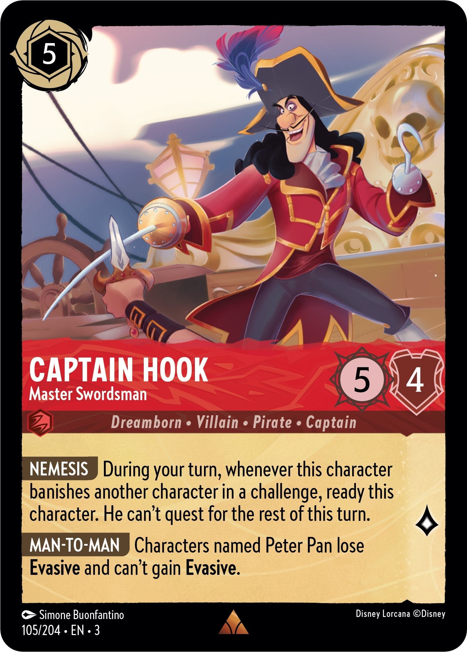 Captain Hook - Master Swordsman (105/204) [Into the Inklands] | Clutch Gaming