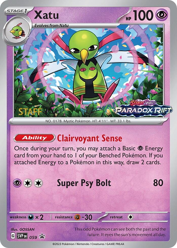 Xatu (059) (Staff Prerelease Promo) [Scarlet & Violet: Black Star Promos] | Clutch Gaming