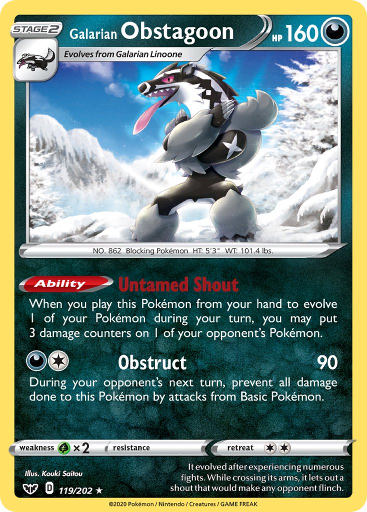 Galarian Obstagoon (119/202) (Theme Deck Exclusive) [Sword & Shield: Base Set] | Clutch Gaming