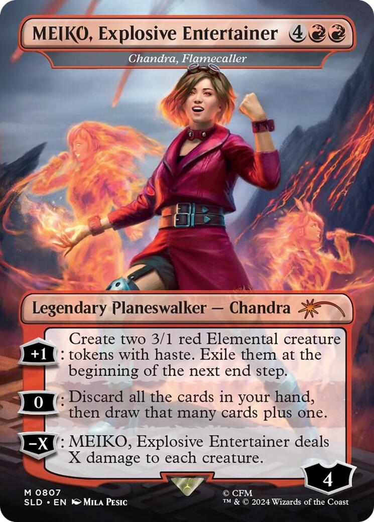 MEIKO, Explosive Entertainer - Chandra, Flamecaller (Rainbow Foil) [Secret Lair Drop Series] | Clutch Gaming