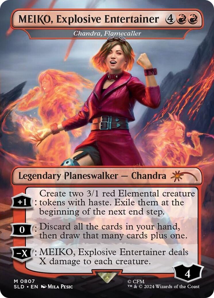 MEIKO, Explosive Entertainer - Chandra, Flamecaller (Rainbow Foil) (Japanese) [Secret Lair Drop Series] | Clutch Gaming