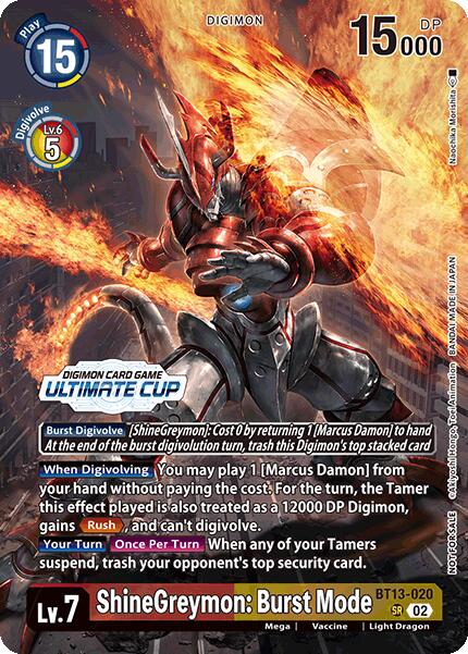 ShineGreymon: Burst Mode [BT13-020] (Ultimate Cup 2024) [Versus Royal Knights Booster] | Clutch Gaming