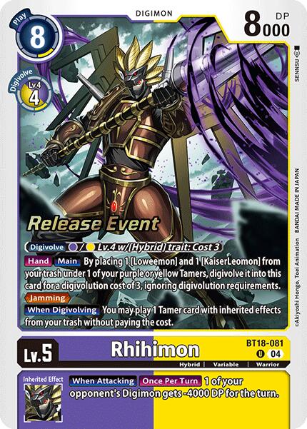 Rhihimon [BT18-081] [Release Special Booster Ver.2.0 Pre-Release Cards] | Clutch Gaming