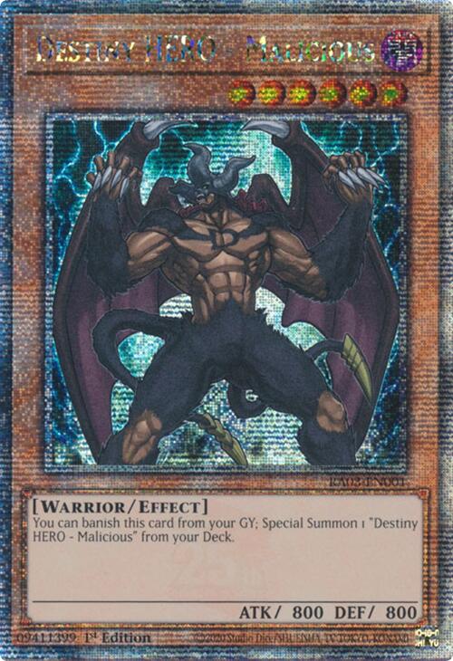 Destiny HERO - Malicious (Quarter Century Secret Rare) [RA03-EN001] Quarter Century Secret Rare | Clutch Gaming