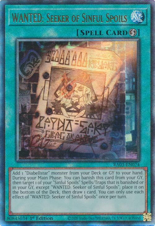 WANTED: Seeker of Sinful Spoils (UTR) [RA03-EN074] Prismatic Ultimate Rare | Clutch Gaming