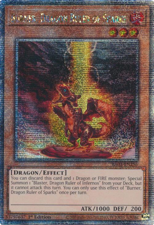 Burner, Dragon Ruler of Sparks (Quarter Century Secret Rare) [RA03-EN256] Quarter Century Secret Rare | Clutch Gaming