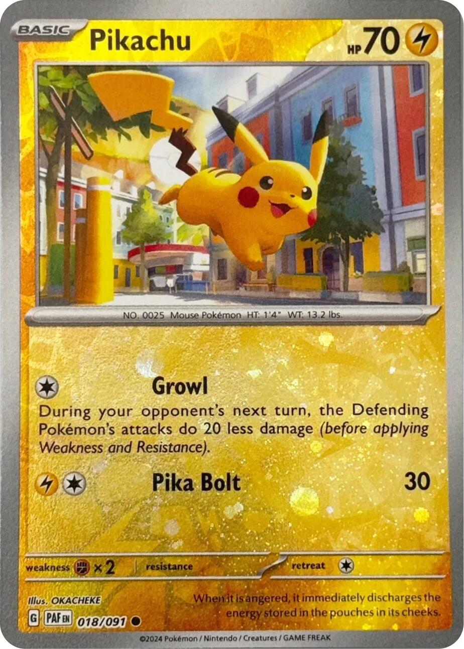 Pikachu (018/091) (Reverse Cosmos Holo) [Scarlet & Violet: Paldean Fates] | Clutch Gaming