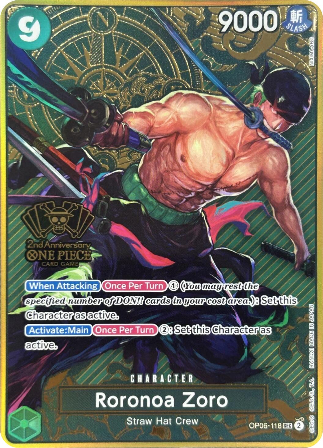 Roronoa Zoro (Japanese Version 2nd Anniversary Set) [One Piece Promotion Cards] | Clutch Gaming