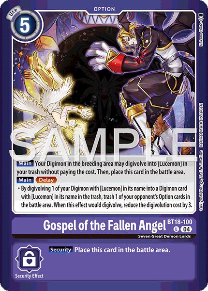 Gospel of the Fallen Angel [BT18-100] (Limited Card Pack -Billion Bullet-) [Limited Card Pack -Billion Bullet-] | Clutch Gaming
