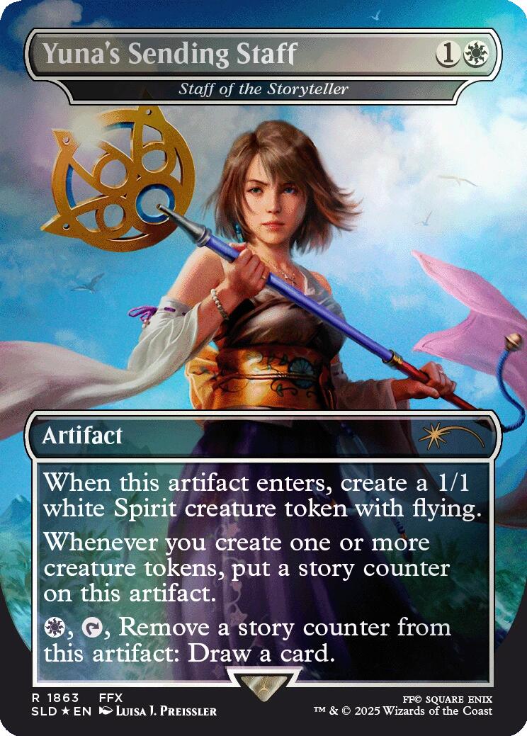 Yuna's Sending Staff - Staff of the Storyteller (Rainbow Foil) [Secret Lair Drop Series] | Clutch Gaming