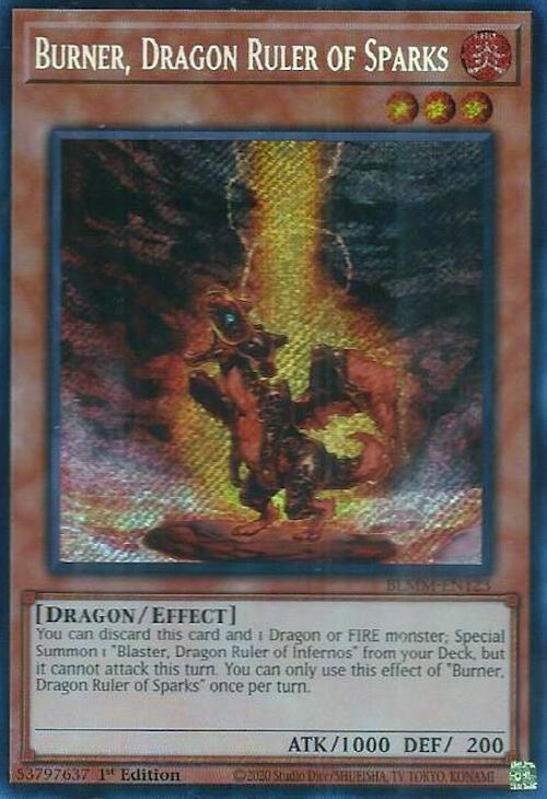 Burner, Dragon Ruler of Sparks [BLMM-EN123] Secret Rare | Clutch Gaming
