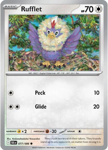 Rufflet (077/086) (Reverse Holo) [Scarlet & Violet: Black Bolt] | Clutch Gaming