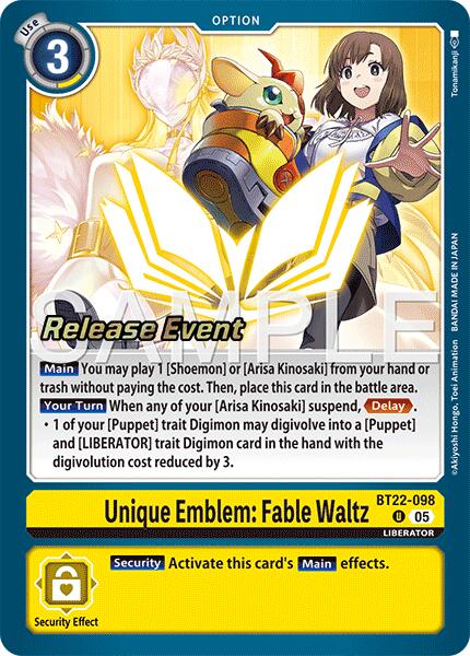 Unique Emblem: Fable Waltz [BT22-098] [Cyber Eden Release Event Cards] | Clutch Gaming