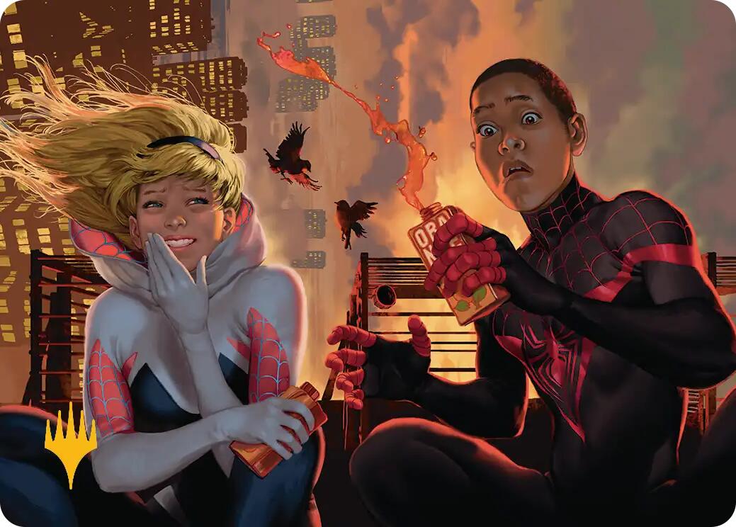 Heroes' Hangout Art Card (Gold-Stamped Planeswalker Symbol) [Marvel's Spider-Man Art Series] | Clutch Gaming