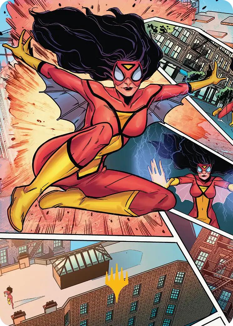Spider-Woman, Stunning Savior Art Card (Gold-Stamped Planeswalker Symbol) [Marvel's Spider-Man Art Series] | Clutch Gaming