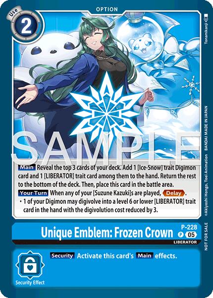 Unique Emblem: Frozen Crown [P-228] (Dawn of Liberator Box Topper) [Promotional Cards] | Clutch Gaming