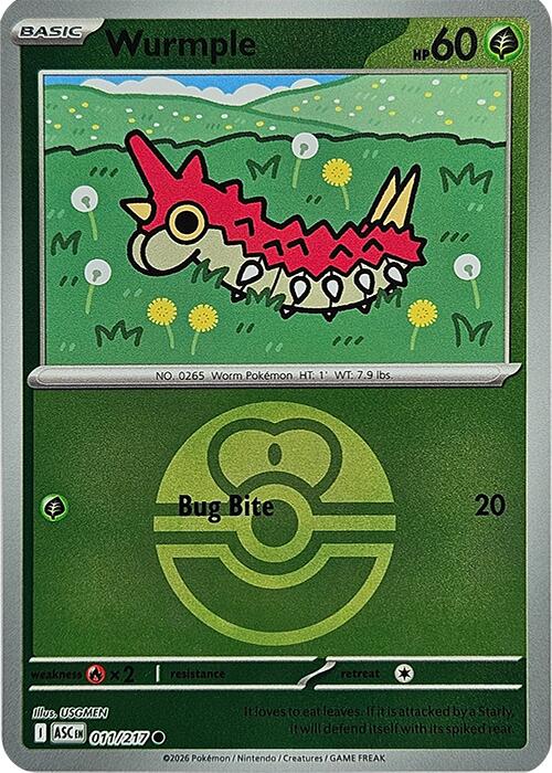 Wurmple (011/217) (Love Ball) [Mega Evolution: Ascended Heroes] | Clutch Gaming