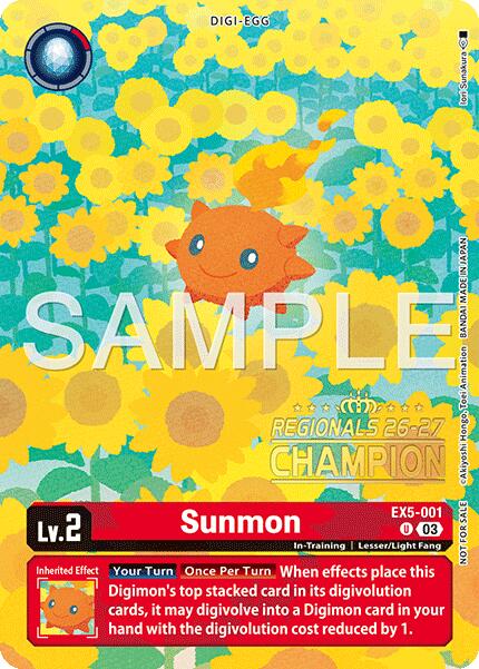 Sunmon [EX5-001] (Regionals 26-27 Season 1 Champion) [Animal Colosseum] | Clutch Gaming