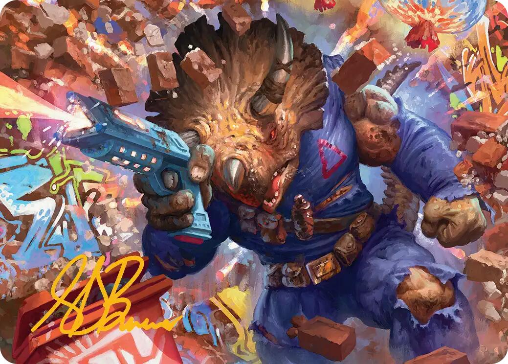 Zog, Triceraton Castaway Art Card (Gold-Stamped Signature) [Teenage Mutant Ninja Turtles Art Series] | Clutch Gaming