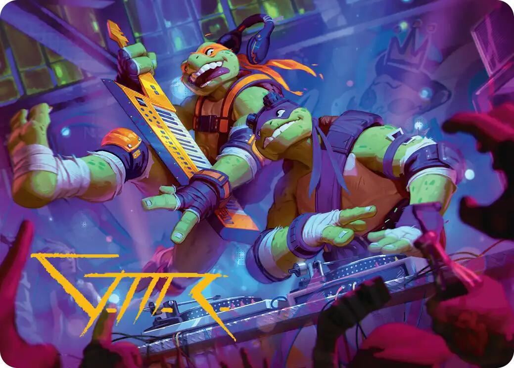 Mikey & Don, Party Planners Art Card (Gold-Stamped Signature) [Teenage Mutant Ninja Turtles Art Series] | Clutch Gaming
