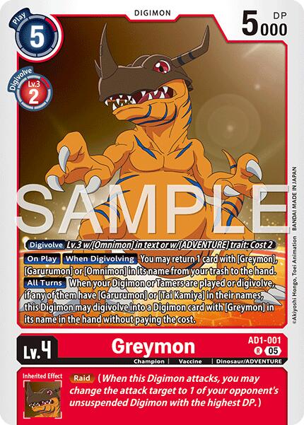Greymon [AD1-001] [Advanced Booster Digimon Generation] | Clutch Gaming