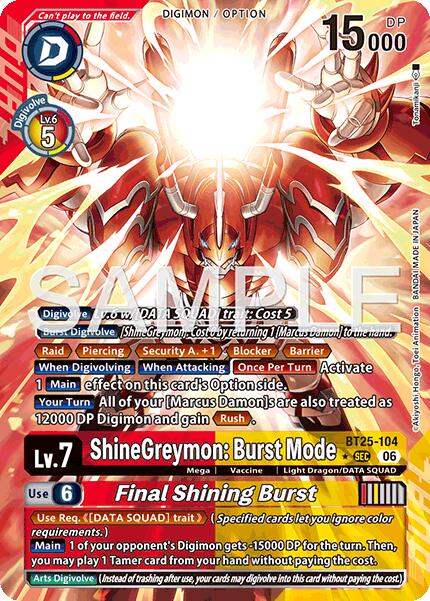 ShineGreymon: Burst Mode // Final Shining Burst [BT25-104] (Alternate Art) [Dual Revolution] | Clutch Gaming