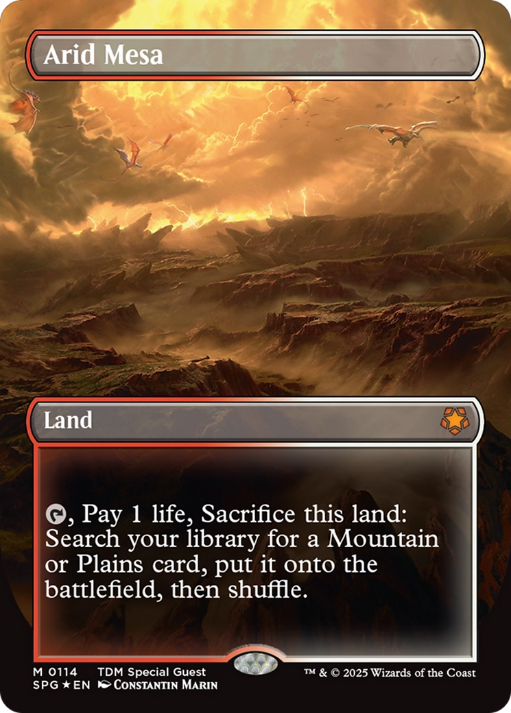 Arid Mesa (Borderless) (Dragonscale Foil) [Tarkir: Dragonstorm Special Guests] | Clutch Gaming