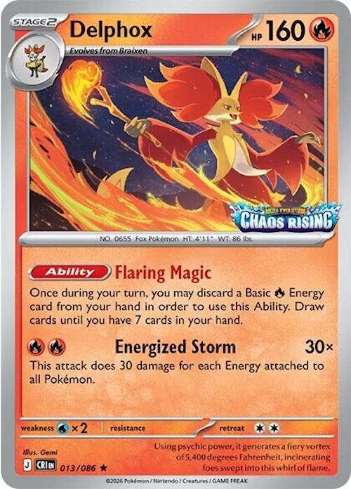 Delphox (013/086) (Chaos Rising Stamped) [Miscellaneous Cards] | Clutch Gaming