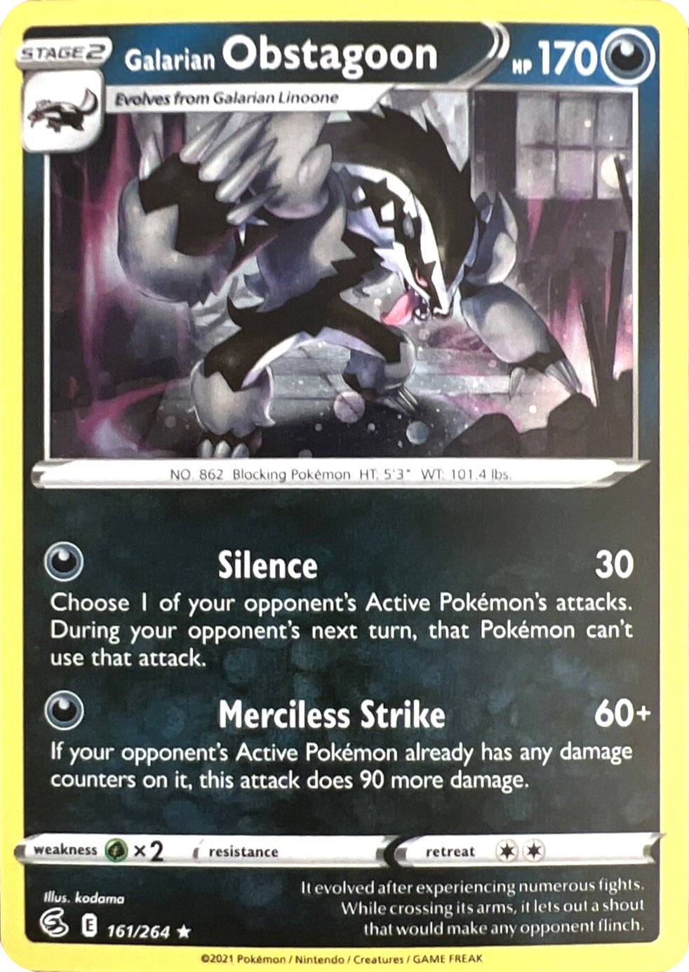 Galarian Obstagoon (161/264) (Cosmos Holo) [Sword & Shield: Fusion Strike] | Clutch Gaming