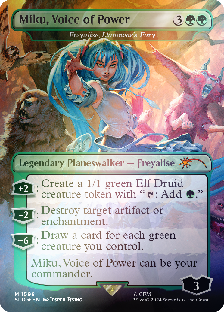 Miku, Voice of Power - Freyalise, Llanowar's Fury (Rainbow Foil) [Secret Lair Drop Series] | Clutch Gaming