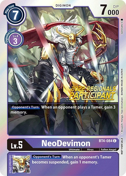 NeoDevimon [BT4-084] (2022 Championship Online Regional) (Online Participant) [Great Legend Promos] | Clutch Gaming